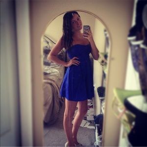 Navy blue strapless mini dress
